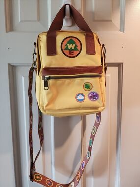 Loungefly Yellow Canvas Pixar Patch Mini Backpack with Brown Straps